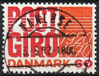 FRIMÆRKER DANMARK | 1970 - AFA 493 - Postgirotjenesten 50 år - 60 øre rød/gulorange - Pragt Stemplet Vanløse